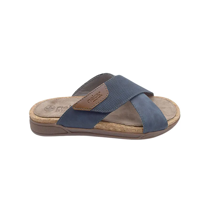 Rieker 27070 H Blauw, slipper voor heren